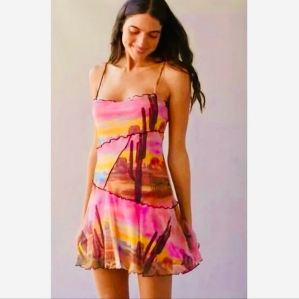 Urban Outfitters Abstract Print Moxie Mesh Slip Mini Dress Size M